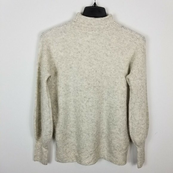 French Connection Womens Oatmeal  Balloon Sleeve Ribbed Turtleneck Pullover  S - Picture 4 of 6